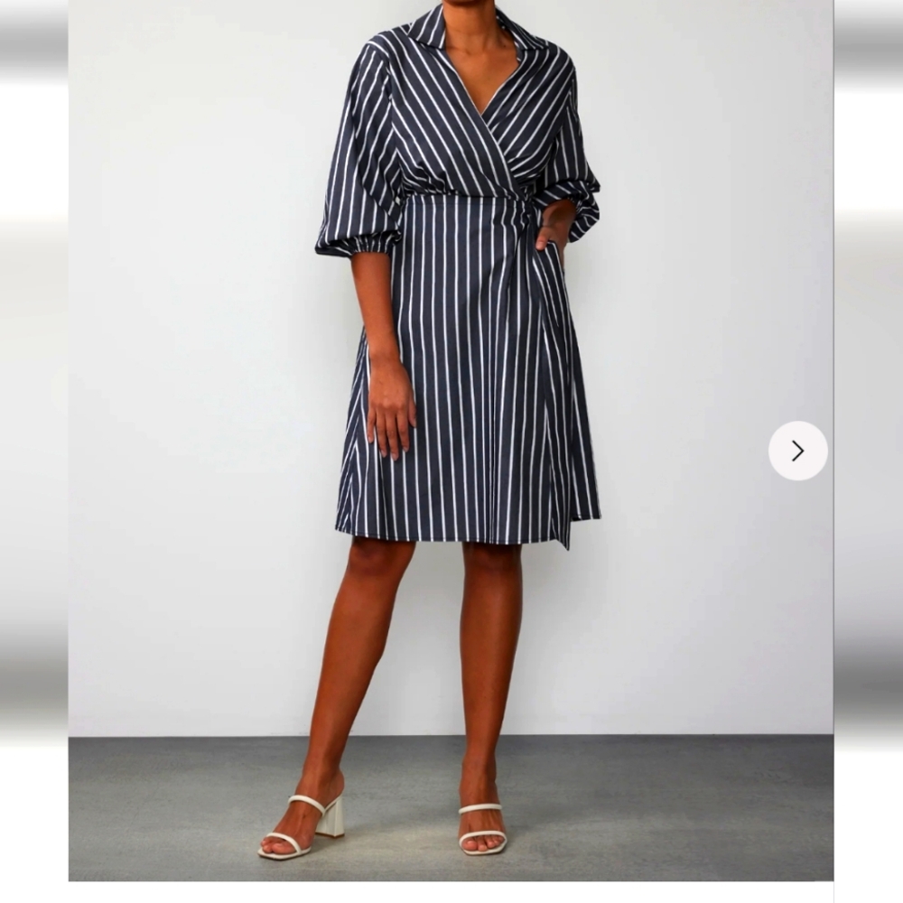 NEW YORK & COMPANY SHORT SLEEVE STRIPED MIDI DRESS
